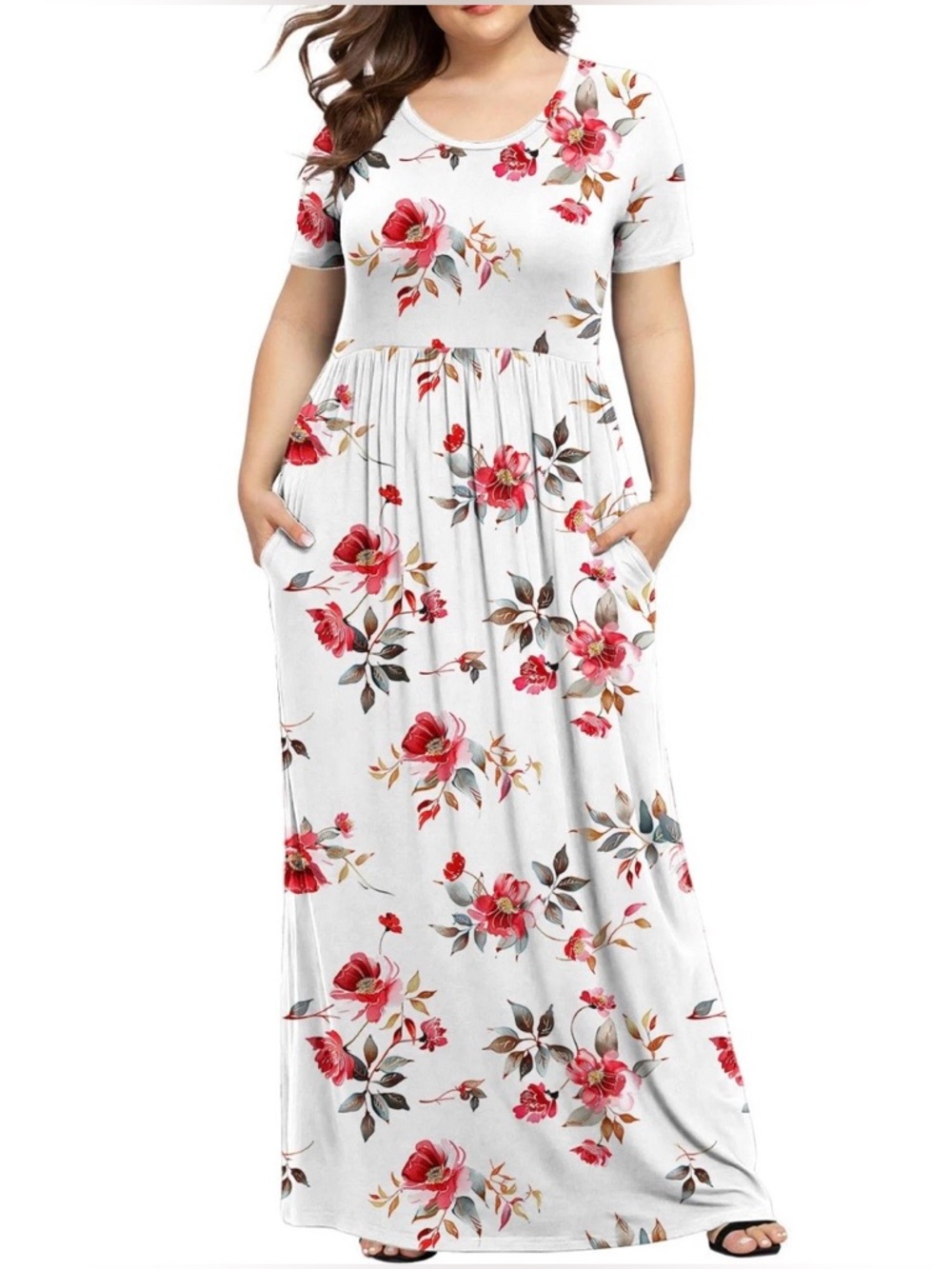VIISHOW Women’s Short Sleeve Floral Maxi Dress White Size XL